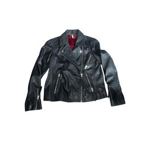 Women’s Black Genuine Leather Jacket Topshop Biker Motorcycle Sz 8